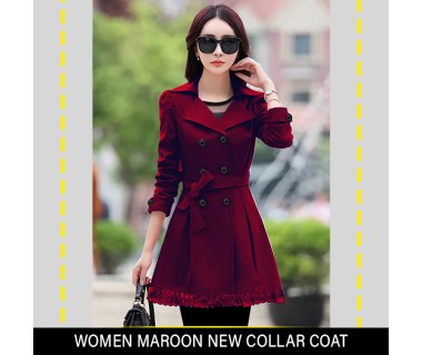 Women Maroon New Collar Coat Women Maroon New Collar Coat